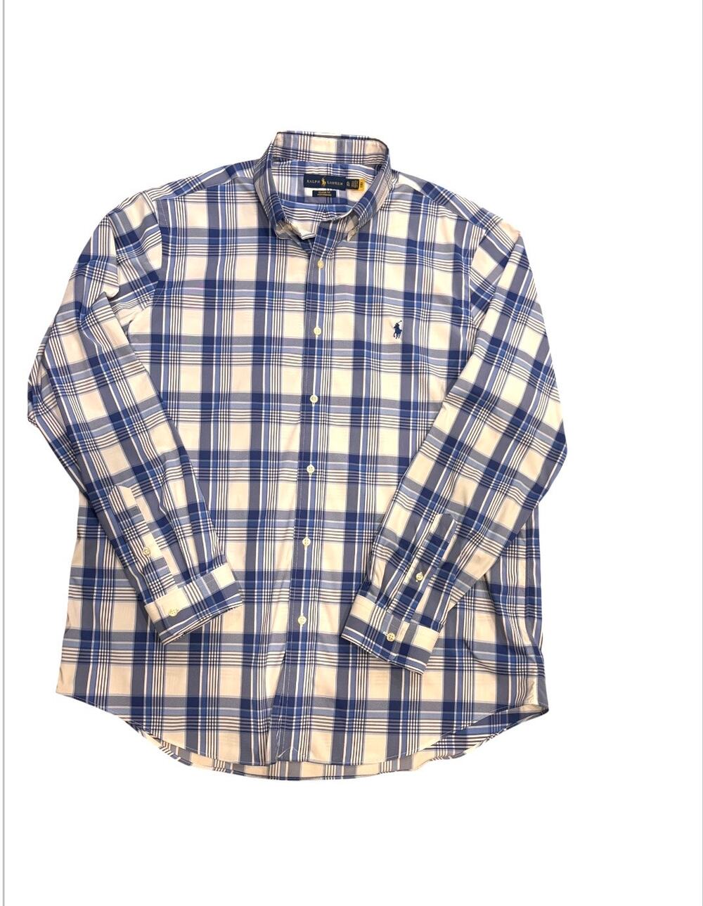 Ralph Lauren classic fit performance men’s Xl button down plaid blue shirt